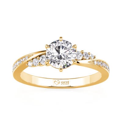 Jeulia Simple Twist Round Cut Gold Promise Ring Sterling Silver