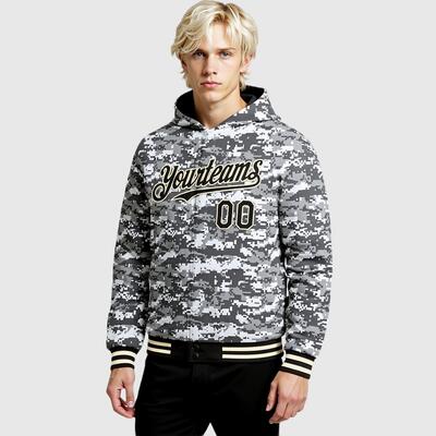 Custom Hoodie Jacket Camo Black-Cream 3D Bomber Full-Snap Varsity Letterman Salute To Service Hoodie Jacket