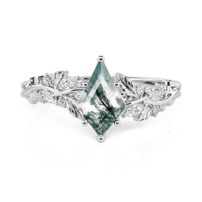 Jeulia リーフラップド カイトカット モスアゲート エンゲージメント リング