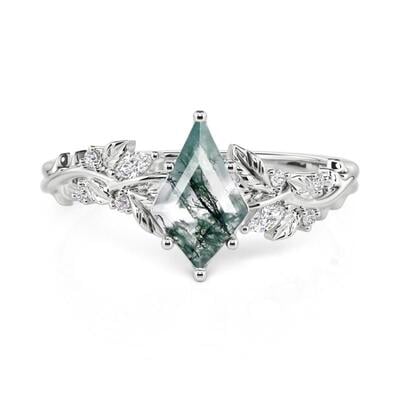 Jeulia Leaf-Wrapped Kite Cut Moss Agate Engagement Ring