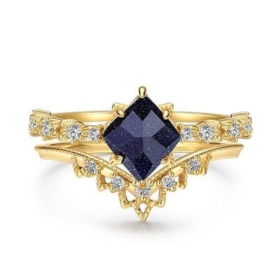 Jeulia Sternenexplosion inspiriertes Blauer Sandstein Gold Brautset 2-tlg