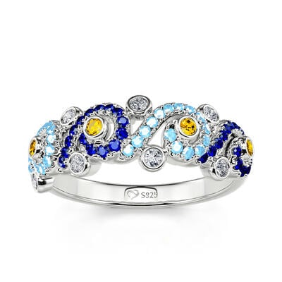 Jeulia "Pure Night" The Starry Night Inspired Round Cut Sterling Silver Band