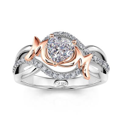 Jeulia "Mother Love Shines" Mom Heart Sterling Silver Women's Band