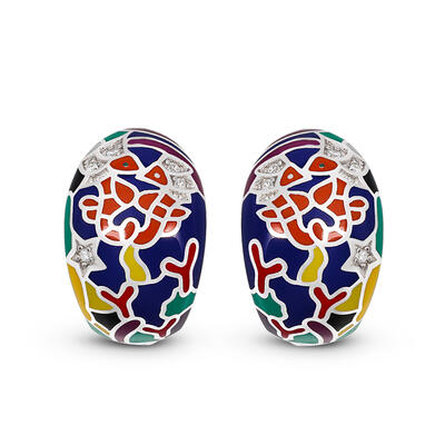 Jeulia "Sea Life" Multicolored Enamel Sterling Silver Hoop Earrings