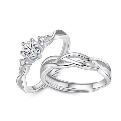 Jeulia Bagues de couple Simple Trois pierres Torsadé Creux Ajusté Argent Sterling