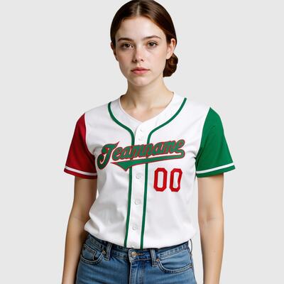 Custom White Red Green Authentic Two Tone Baseball Jersey with Personalized Number and Logo for Games Practices and Fan Events
