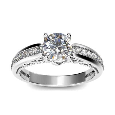 Jeulia Milgrain Round Cut Sterling Silver Ring