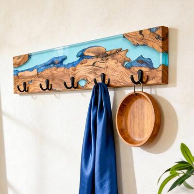 Rivulet Design Handmade Resin-Wood Wall Coat Rack | Reslol Modern Decor & Key Holder