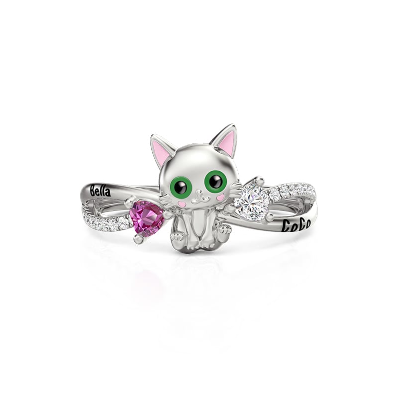 Jeulia Bague Chat Infini Personnalisée Avec Gravure et 2 Pierres de Naissance