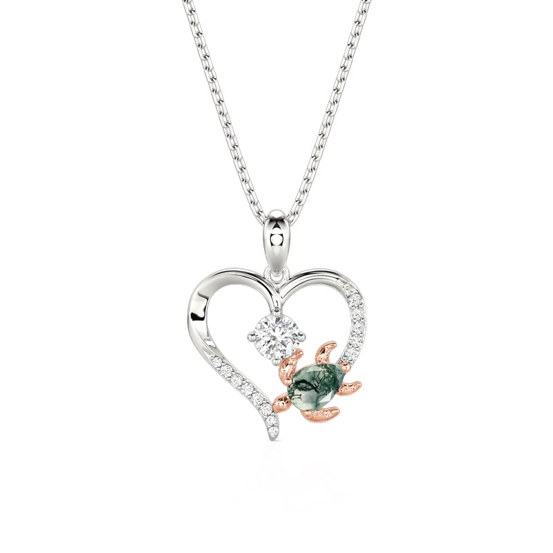 Jeulia Collar Corazón de Tortuga de Ágata Musgo con Piedra Natal Personalizada