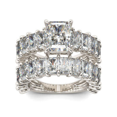Jeulia Classic Radiant Cut Sterling Silver Ring Set