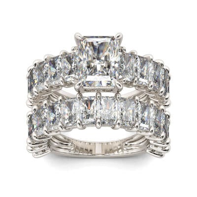 Jeulia Classic Radiant Cut Sterling Silver Ring Set