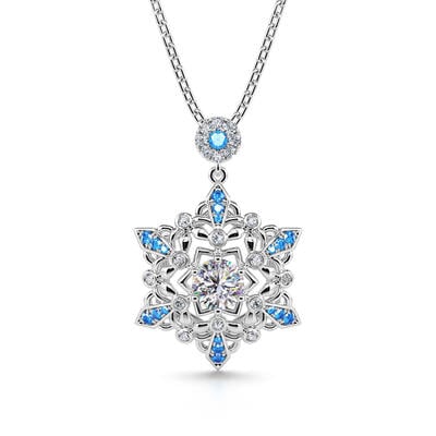 Jeulia "Snow Princess" Snowflake Round Cut Sterling Silver Necklace
