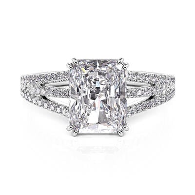 Jeulia Anillo de Compromiso con Corte Radiante Engaste Pavé de Plata de Ley