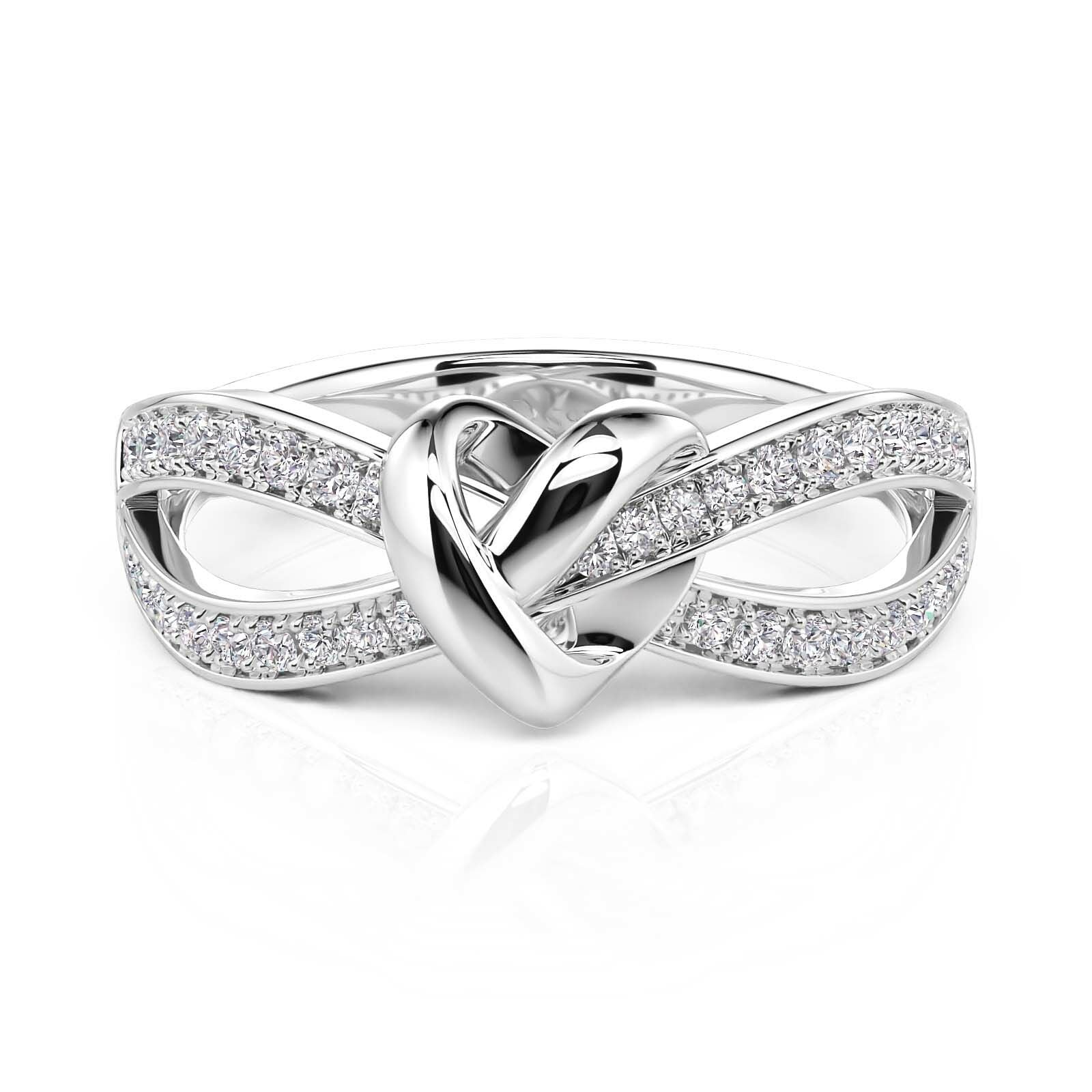 Jeulia Anillo Corazón con Nudo para Mujer de Plata Esterlina