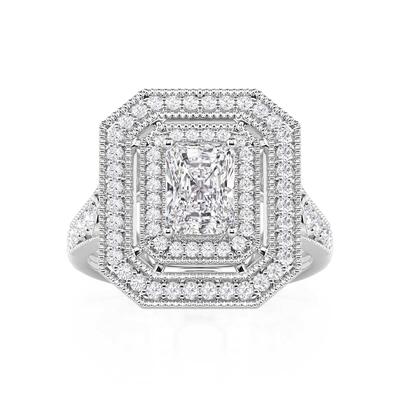 Jeulia Double Halo Beaded Edge Engagement Ring