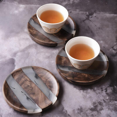 Reslol Luxury Round Black Walnut & Epoxy Heat-Resistant Coasters