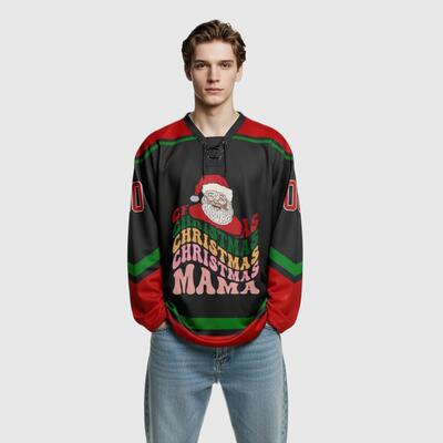 サンタ柄 アイスホッケー 名前 チーム名 番号 アイスホッケーウェア ユニフォーム 男女兼用 オーダーメイド