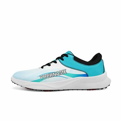 Custom White and Cyan Gradient Golf Shoes-Personalized Name and Logo Footwear