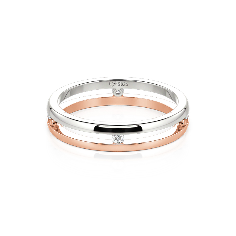 Jeulia Two Tone Men's Double Band Wedding Ring with Stone