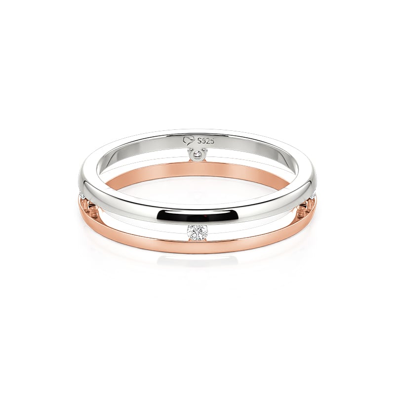 Jeulia Two Tone Men's Double Band Wedding Ring with Stone