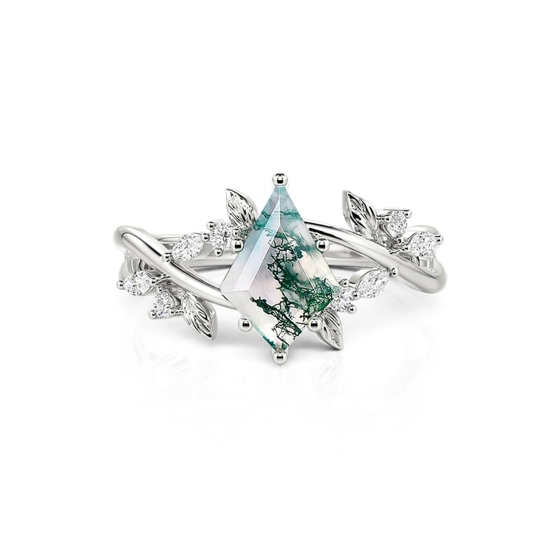 Jeulia Anillo de Compromiso Hoja Ágata Musgo Corte Cometa
