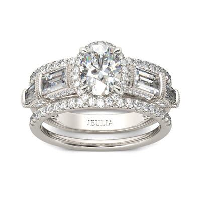 Jeulia Halo Oval Cut Sterling Silver 3PC Ring Set