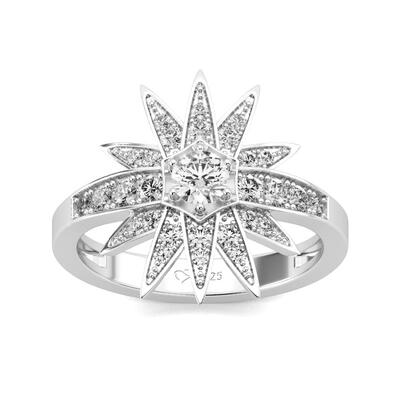 Jeulia Anillo de plata esterlina de corte redondo con diseño de estrella