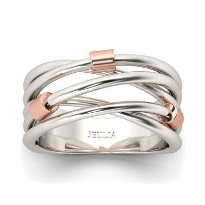 Jeulia Two Tone Crossover Sterling Silver Ring