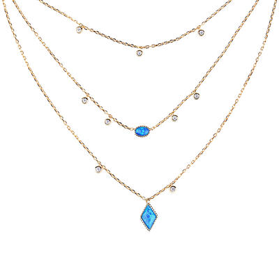 Jeulia Three Wishes Triple Layered Opal Necklace