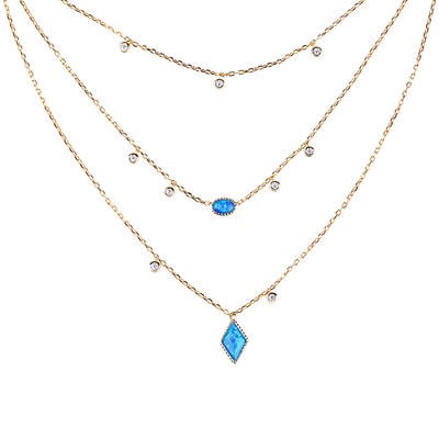 Jeulia Three Wishes Triple Layered Opal Necklace