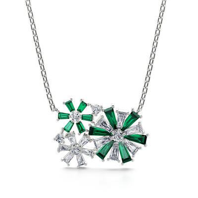 Jeulia Fancy Snowflake Emerald Cut Sterling Silver Necklace