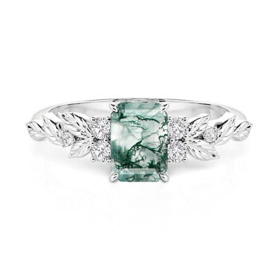 Jeulia Symmetry Design Leaf Moss Agate Engagement Ring