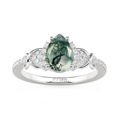 Jeulia Infitity Pear Cut Moss Agate Engagement Ring