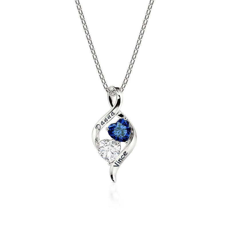Jeulia Custom Infinity Necklace 2 Heart Birthstones & Names