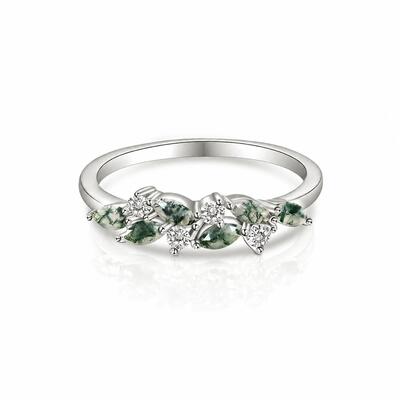 Jeulia Bague de mariage Moss Agate Cluster pour femme Argent Sterling