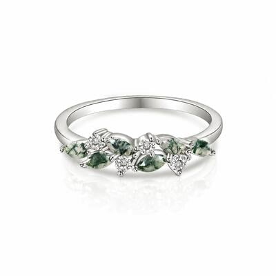 Jeulia Bague de mariage Moss Agate Cluster pour femme Argent Sterling