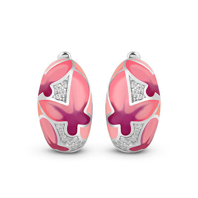 Jeulia "Colorful Butterfly" Enamel Sterling Silver Hoop Earrings