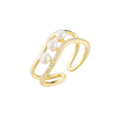 Jeulia Anillo Solitario Mujer de Cobre Abierto con Perlas de Vástago Dividido