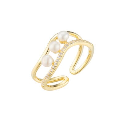 Jeulia Anillo Solitario Mujer de Cobre Abierto con Perlas de Vástago Dividido