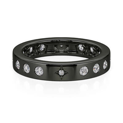 Jeulia Black Celestial Star Men's Ring Sterling Silver