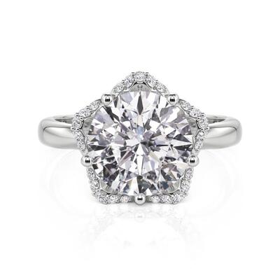 Jeulia Anillo de Cóctel Flor Halo Corte Redondo Plata de Ley