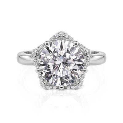Jeulia Flower Halo Round Cut Cocktail Ring Sterling Silver