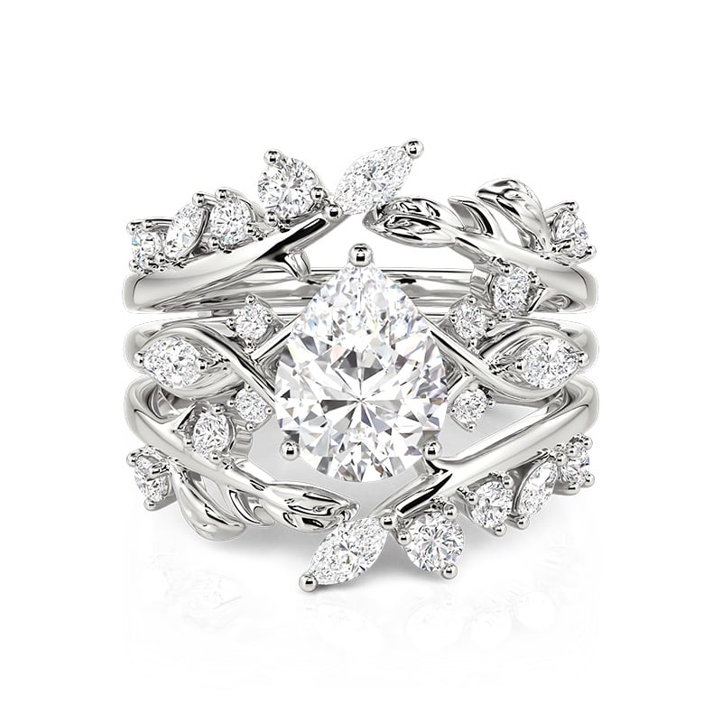 Jeulia Leaf Twist Sparkling Pear Shaped Ring Set