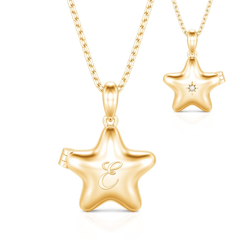 Jeulia Custom Initial Birthstone Star Photo Locket Necklace
