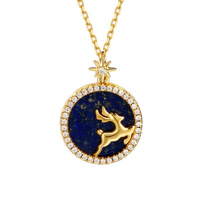 Jeulia "All The Way" Elk Design Lazurite Sterling Silver Necklace