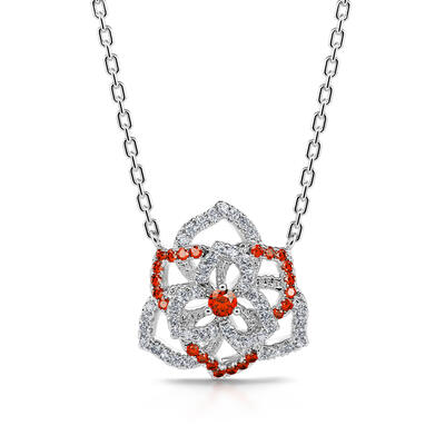 Jeulia "Love Never Die" Heart Petals Flower Sterling Silver Necklace