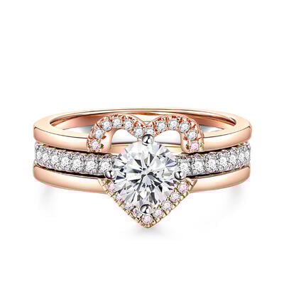 Jeulia Conjunto de Tres Anillos Simple de Dos Tonos de Corte Redondo en Plata Esterlina