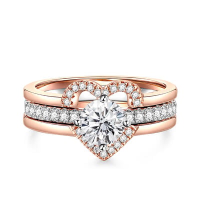 Jeulia Simple Two Tone Three Ring Set Round Cut Sterling Silver