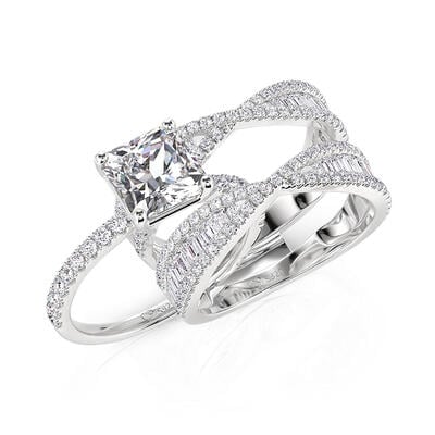 Jeulia Inset Double Bowknot Puzzle Ring Set 2PCS